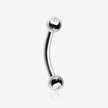 14 Karat White Gold Gem Ball Ends Curved Barbell-Clear Gem